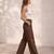 Chocolate casual linen blend straight fit pants