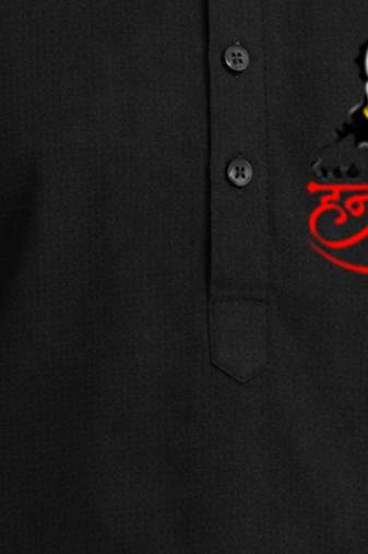 Boys black pure cotton kurta pyjama set     hanuman jayanti special print