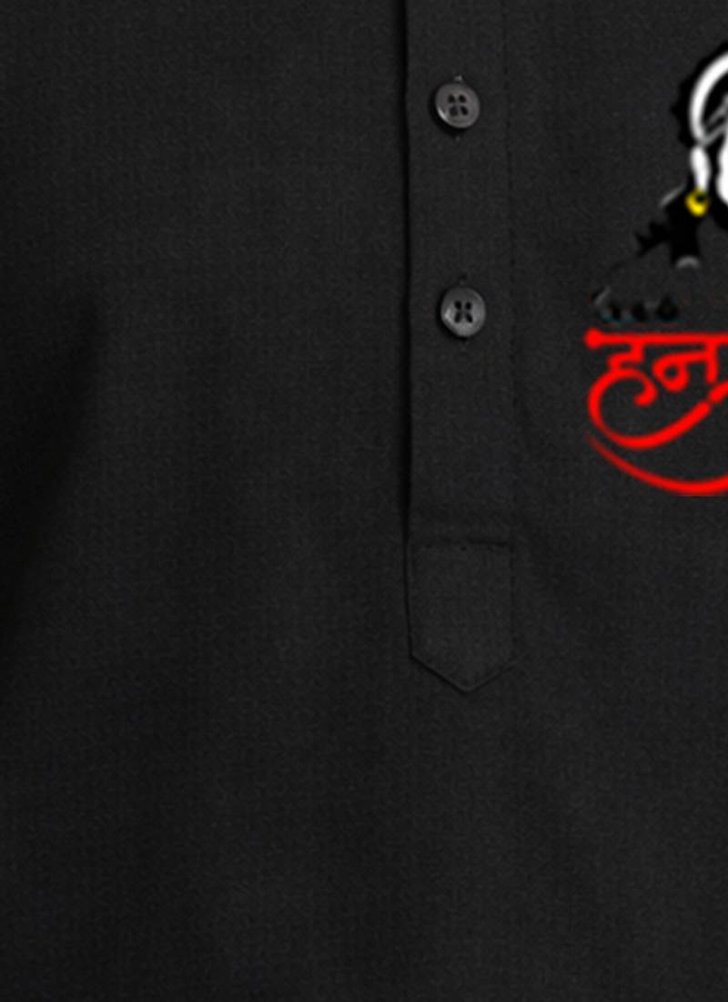 Boys black pure cotton kurta pyjama set     hanuman jayanti special print