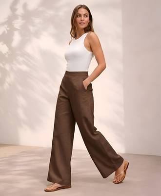 Chocolate casual linen blend straight fit pants 5