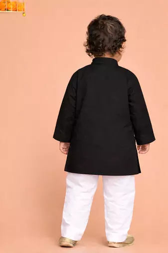 Boys black pure cotton kurta pyjama set     ram navami special print