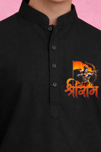 Boys black pure cotton kurta pyjama set     ram navami special print