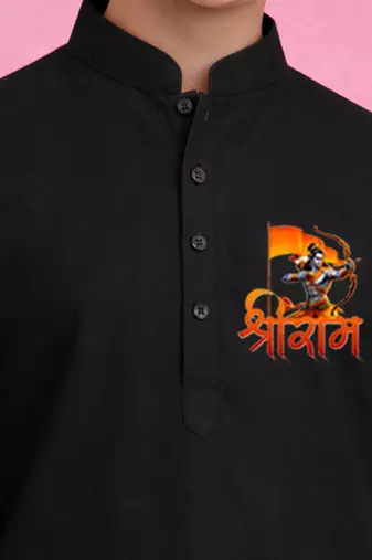 Boys black pure cotton kurta pyjama set     ram navami special print