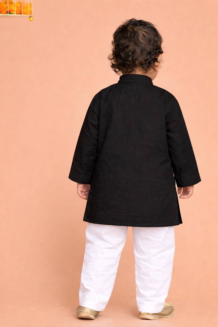 Boys black pure cotton kurta pyjama set     ram navami special print
