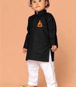 boys pure cotton black kurta pyjama set with hanuman print	