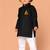 boys pure cotton black kurta pyjama set with hanuman print	