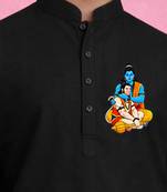 Boys black pure cotton kurta pyjama set     hanuman jayanti special print