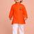 boys orange pure cotton kurta pyjama set with bajrangbali print