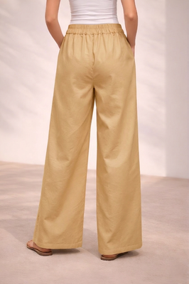 Cream casual linen blend straight fit pants 2