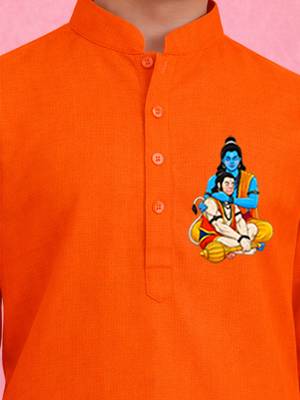boys orange ram hanuman print cotton kurta pyjama set 2
