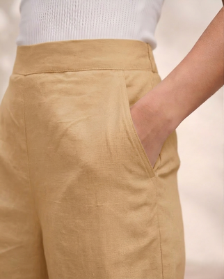 Cream casual linen blend straight fit pants 3
