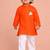boys orange cotton kurta pyjama set with bal hanuman print