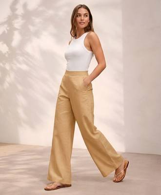Cream casual linen blend straight fit pants 4