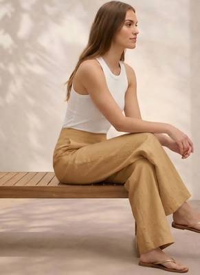 Cream casual linen blend straight fit pants 5