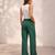 Dark green casual linen blend straight fit pants