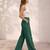 Dark green casual linen blend straight fit pants
