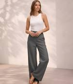 Dark grey casual linen blend straight fit pants