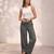 Dark grey casual linen blend straight fit pants