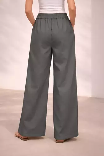 Dark grey casual linen blend straight fit pants