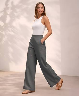 Dark grey casual linen blend straight fit pants 4