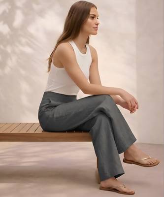Dark grey casual linen blend straight fit pants 5