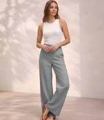 Grey casual linen blend straight fit pants