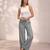Grey casual linen blend straight fit pants