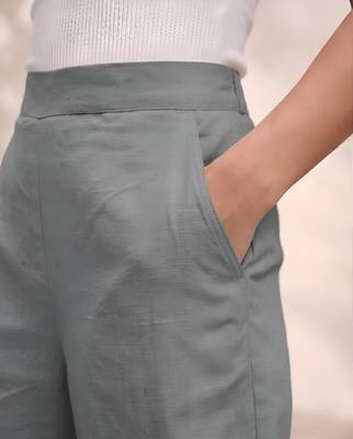Grey casual linen blend straight fit pants 3