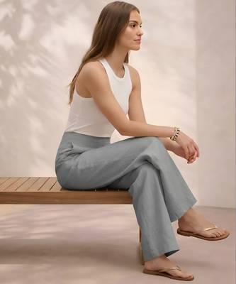Grey casual linen blend straight fit pants 5