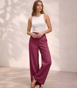 Maroon casual linen blend straight fit pants