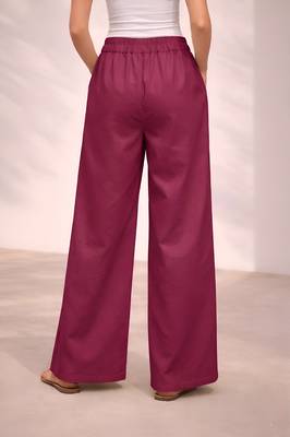 Maroon casual linen blend straight fit pants 2