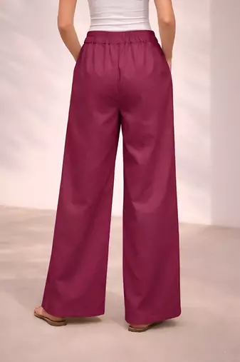 Maroon casual linen blend straight fit pants