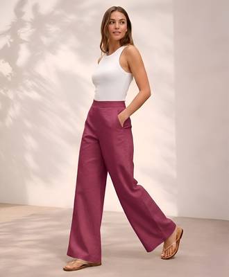 Maroon casual linen blend straight fit pants 4