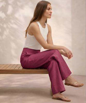 Maroon casual linen blend straight fit pants 5
