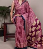 pink dull satin saree with fancy print