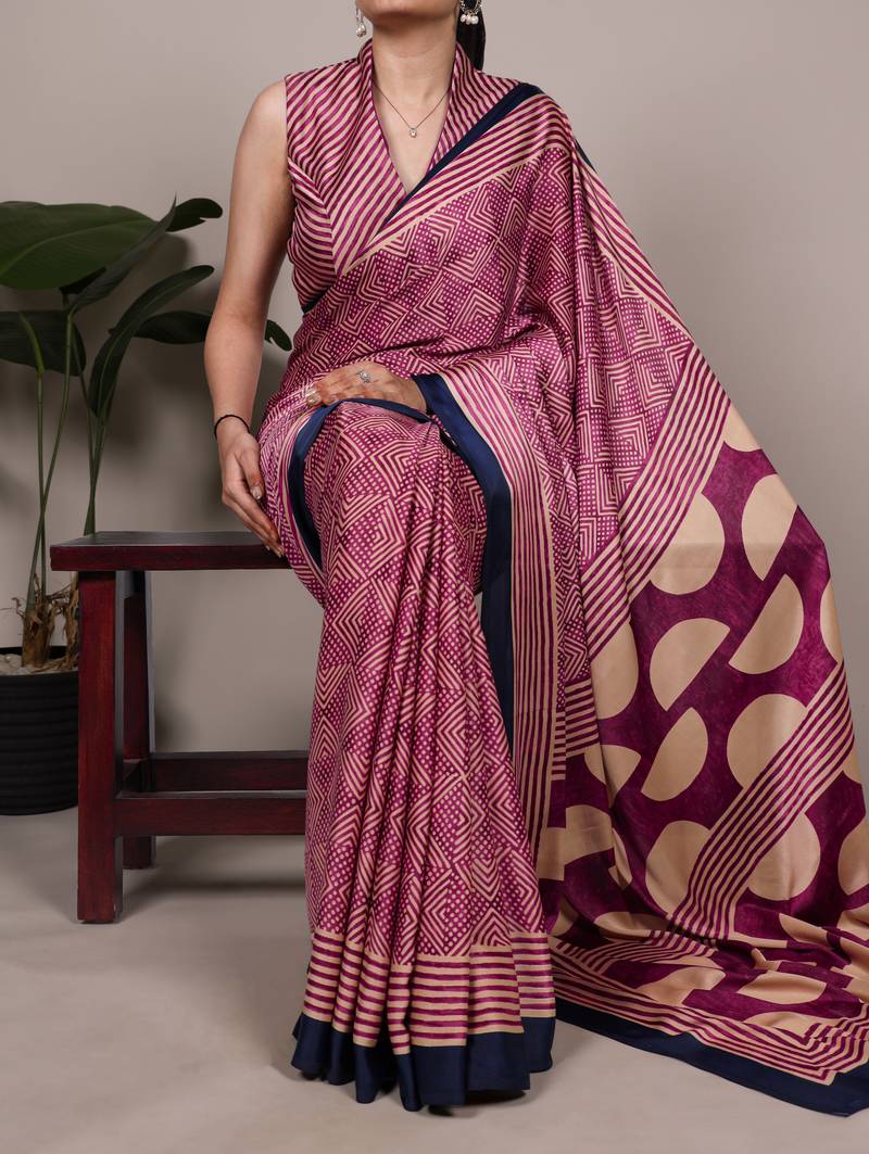 Pink color Fancy Printed Dull Satin Saree