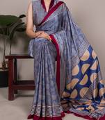 purple dull satin saree with fancy print