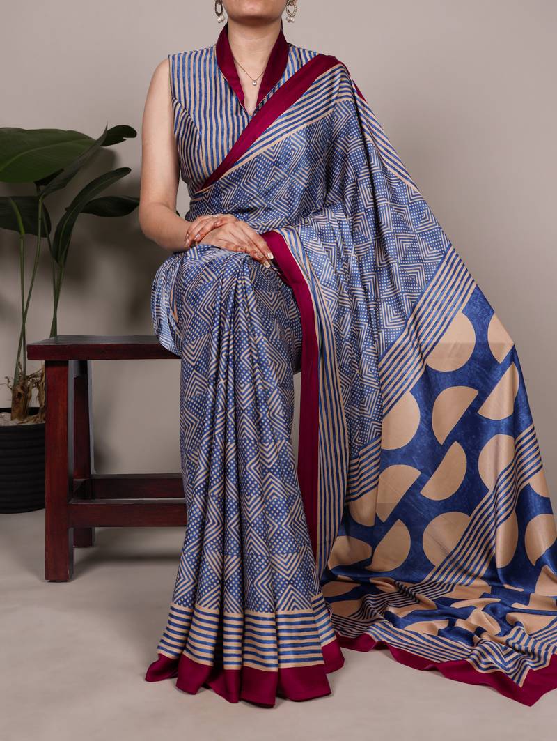 Purple color Fancy Printed Dull Satin Saree