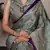 teal dull satin saree with fancy print