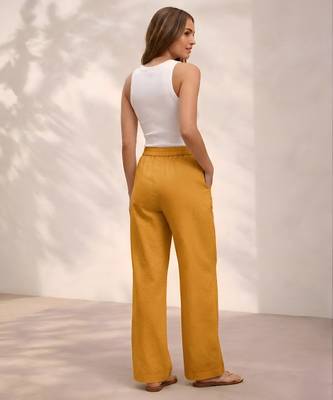 Mustard casual linen blend straight fit pants 1