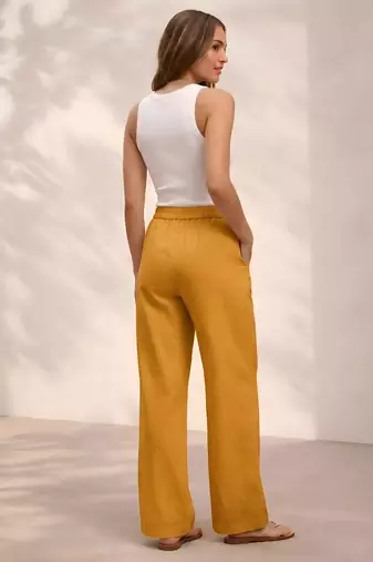 Mustard casual linen blend straight fit pants