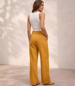 Mustard casual linen blend straight fit pants