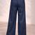 Navy blue casual linen blend straight fit pants