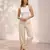 Off white casual linen blend straight fit pants