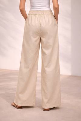 Off white casual linen blend straight fit pants 2