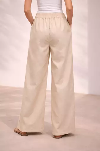 Off white casual linen blend straight fit pants