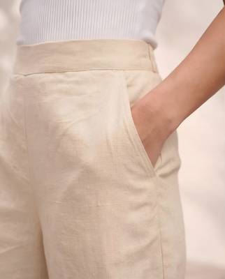 Off white casual linen blend straight fit pants 3