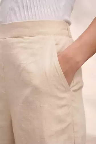Off white casual linen blend straight fit pants