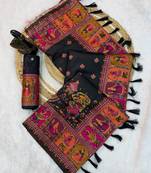 black silk blend saree with kashmiri woven work