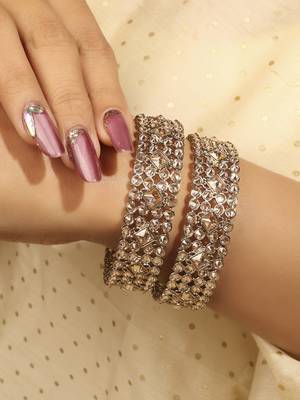 gold plated brown stone bangle set with round & rectangle design 3